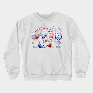 4th Of July Wine Glasses, Independence Day, USA Flag Crewneck Sweatshirt